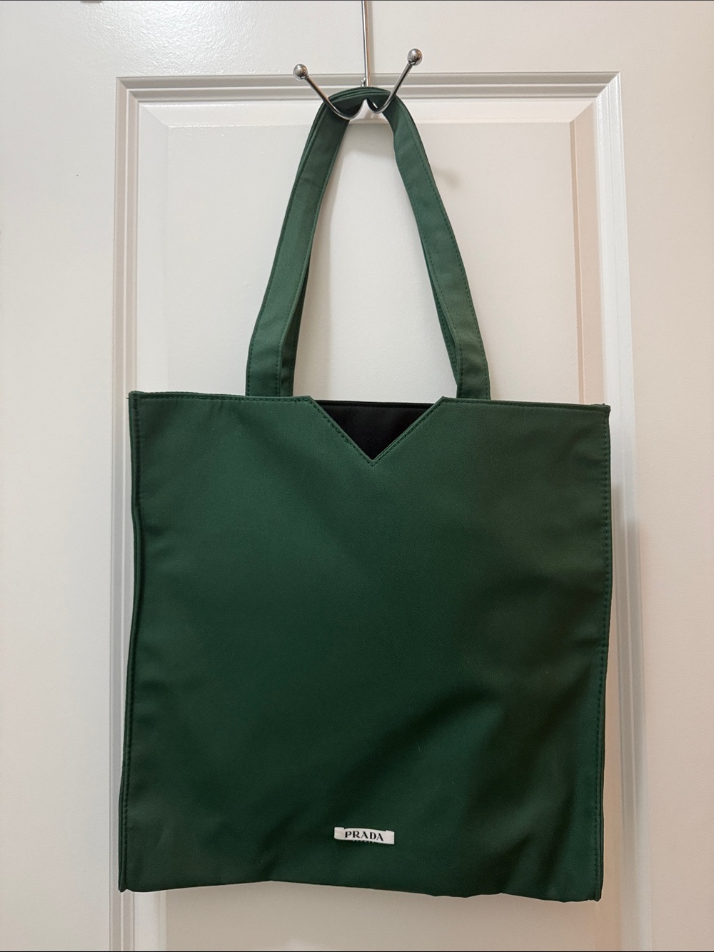 Prada Dark Green Nylon Tote with V-Notch